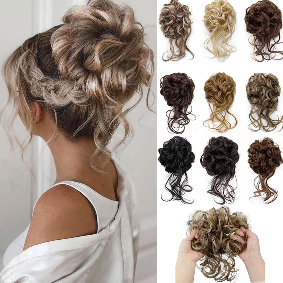 8-Inch Synthetic Curly Hair with Elastic  Band, Elegant and Messy Bun, Fluffy and Easy to Maintain, Suitable for Daily Use