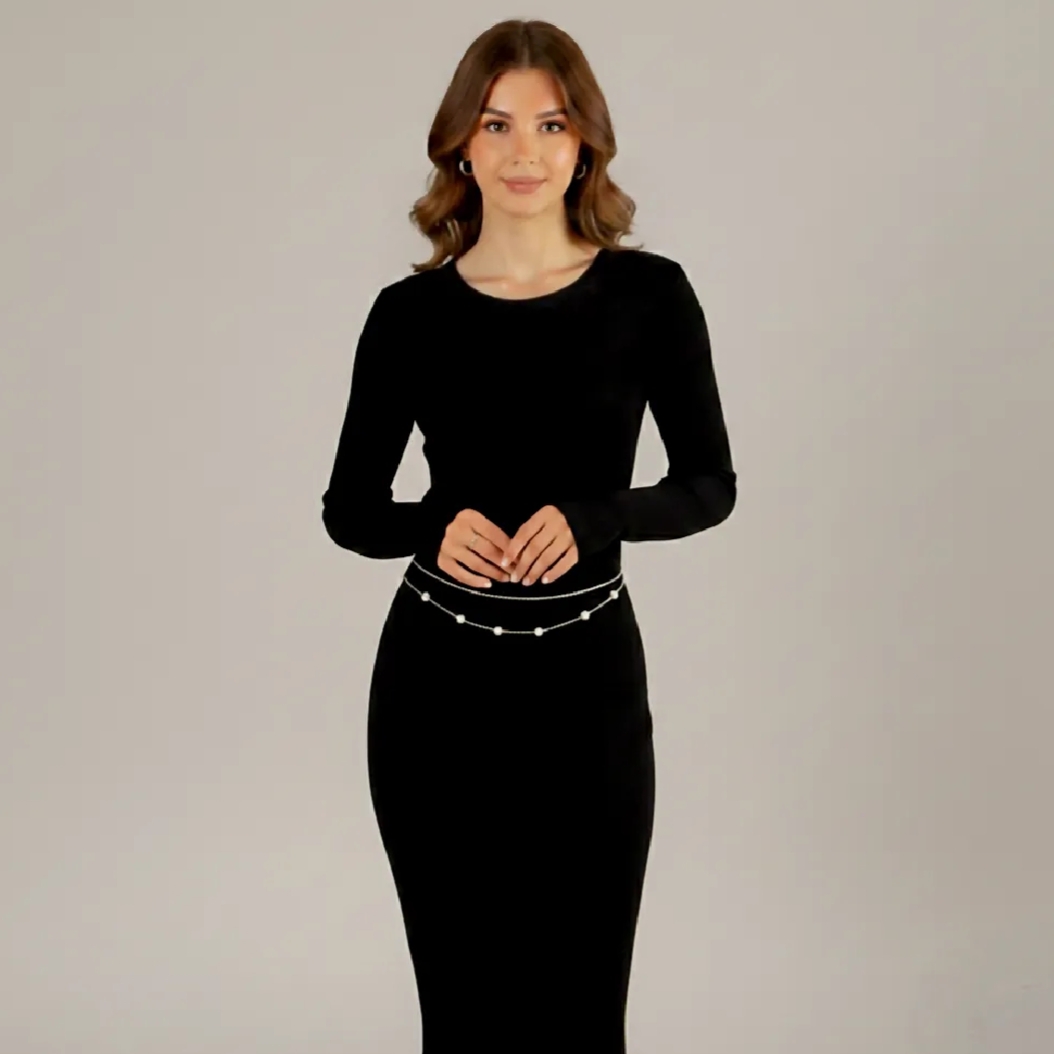 Double Layer Silver Waist Chain With White Pearls for Girls – Elegant Body Chain Belt Jewelry