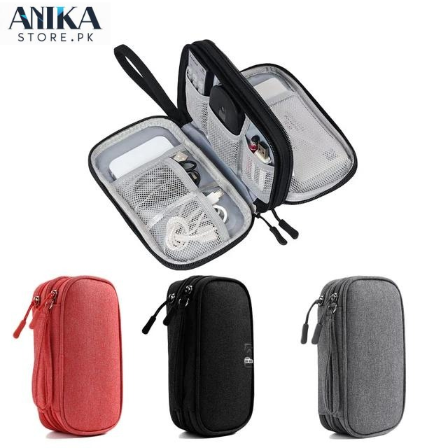 Cable Organizer Travel Bag Pouch Waterproof Small Electronic Accessories Carry Case Portable Double Layers All-in-One Storage Bag for Cable,Cord,Charger,Earphone Black