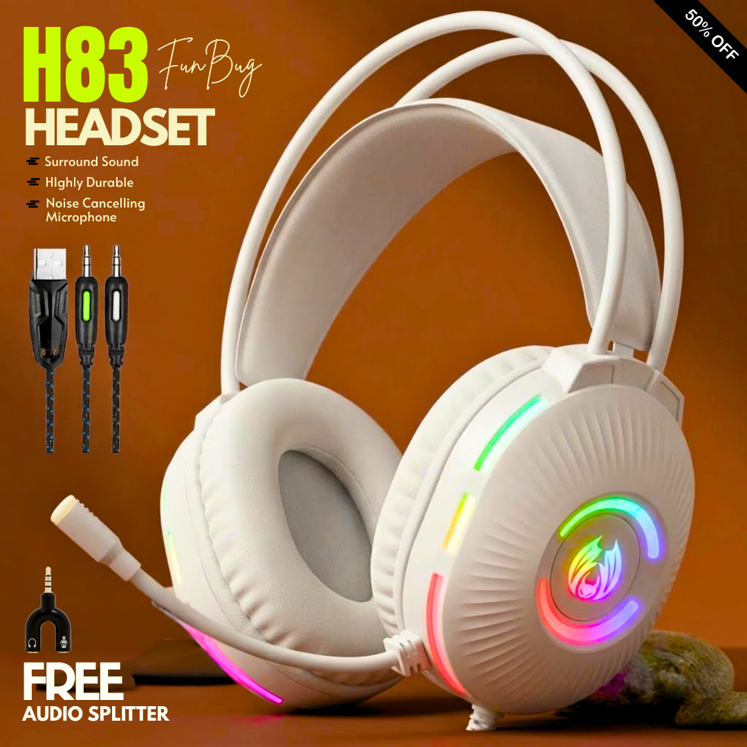 FunBug Gaming Headset Headphone with Noise Cancelling Microphone ~ Over the Ear White Gaming Headphones with Stereo Sound & Bass for Pubg Mobile PC Laptop Computer PlayStation4 Xbox PS4 PS5 Nintendo Switch, OS ~ By FunBug