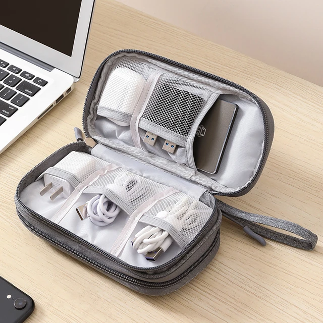Cable Organizer Travel Bag Pouch Waterproof Small Electronic Accessories Carry Case Portable Double Layers All-in-One Storage Bag for Cable,Cord,Charger,Earphone Black