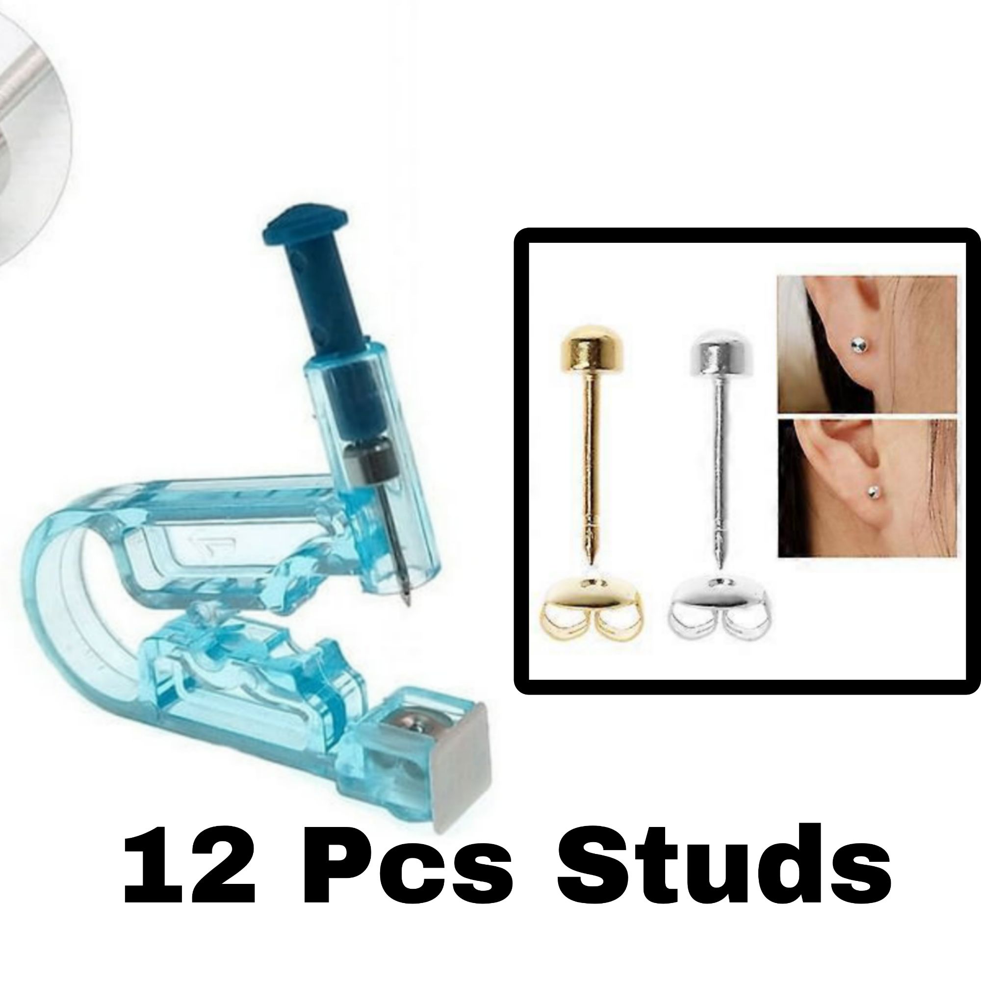 12 Pcs Silver & Golden Studs for Disposable Ear Piercing Gun Kit | Stainless Steel Ear Studs