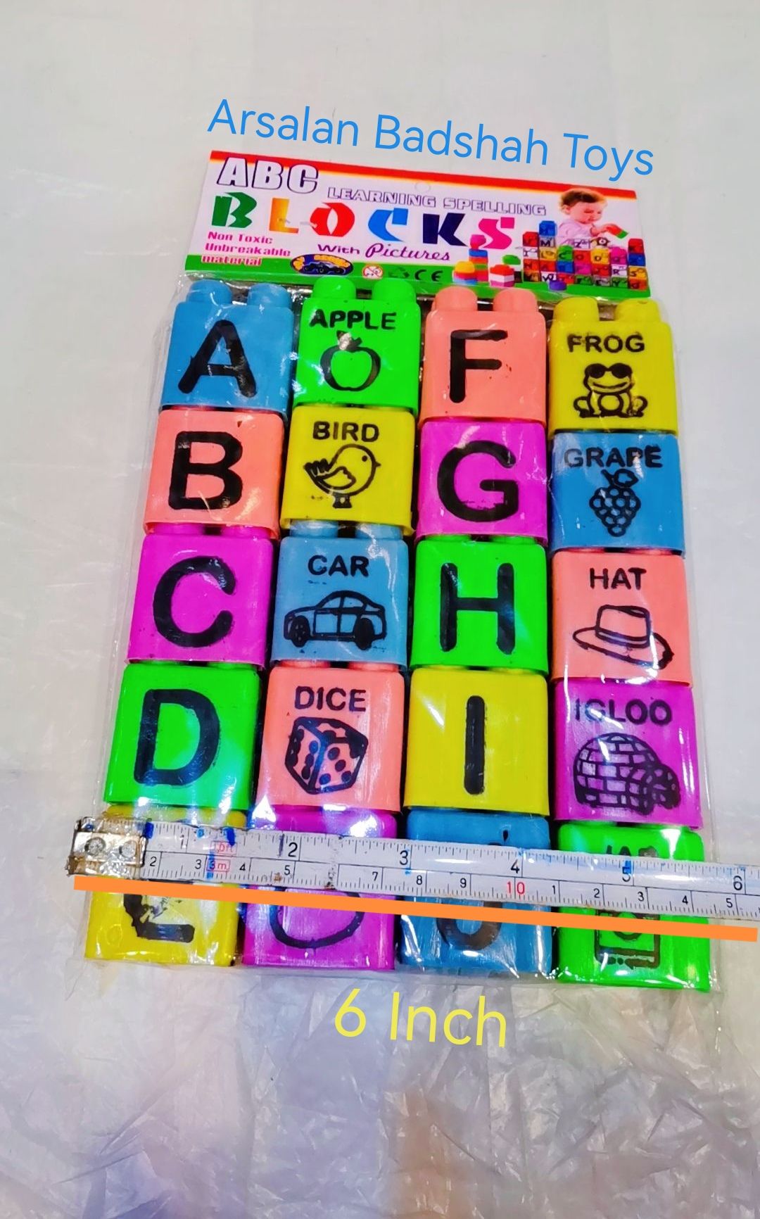 Educational Blocks Toys Set , Alphabet Letters Words -A to Z , Counting 1to 20 - Learning Spelling. (Local made Plastic) ( Small Size Block).