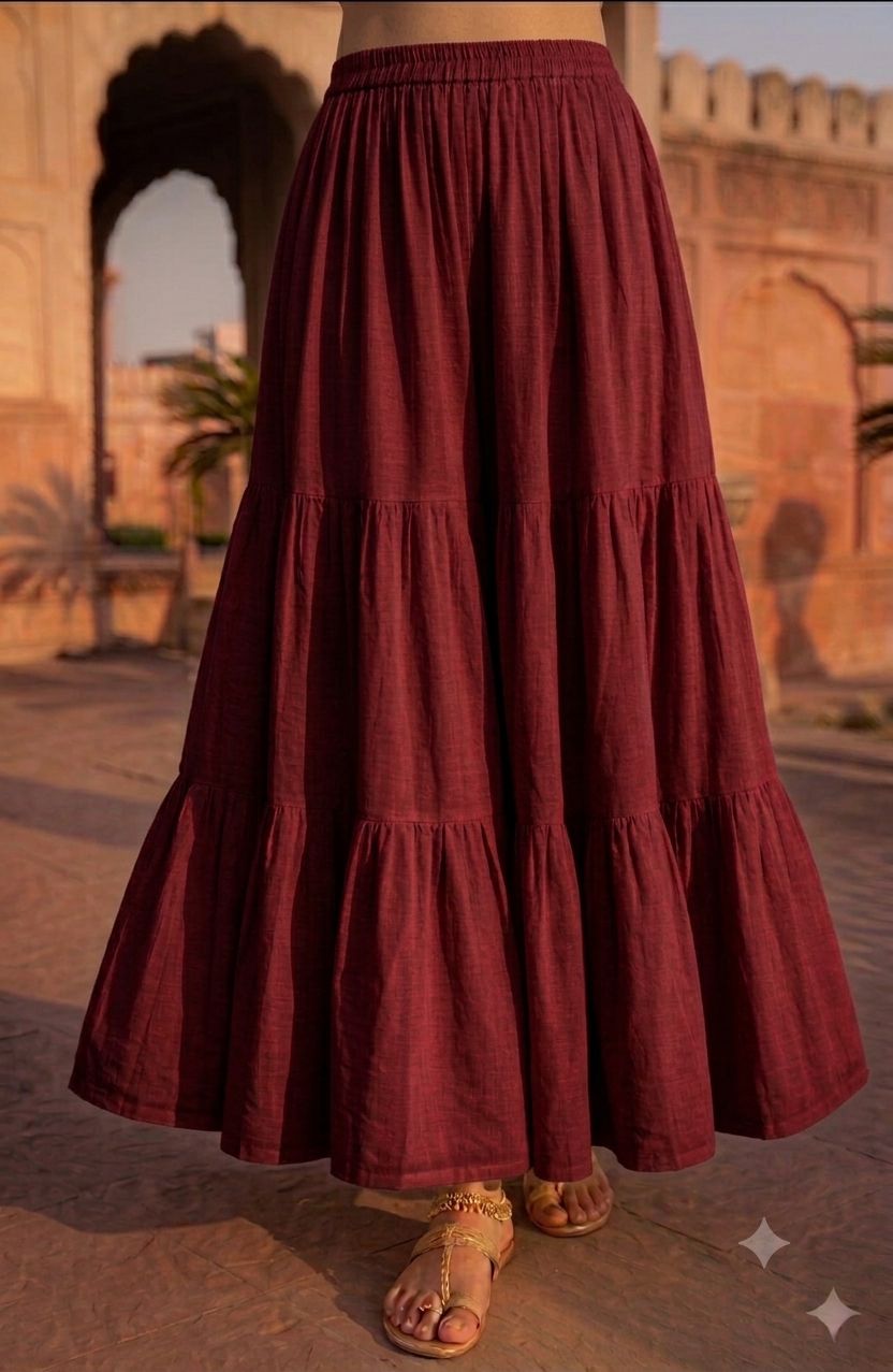 Multi Layered Tiered Summer Cotton Maxi Skirt for Women – Flowy Long Skirt with Elastic Waist (XS to XXL)