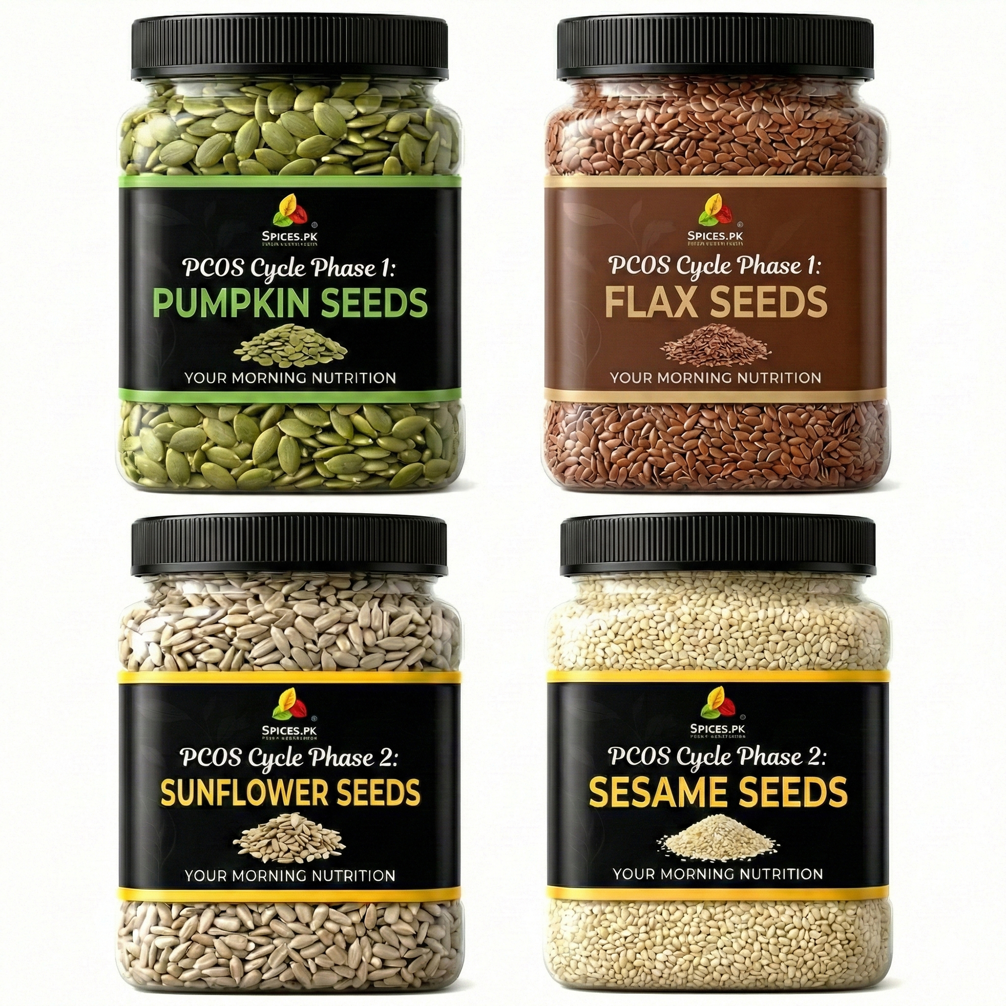 PCOS Seed Cycling Kit (400g Bundle) - Pumpkin, Sunflower, Flax & Sesame Seeds (100g Each) for Hormonal Balance & Irregular Periods