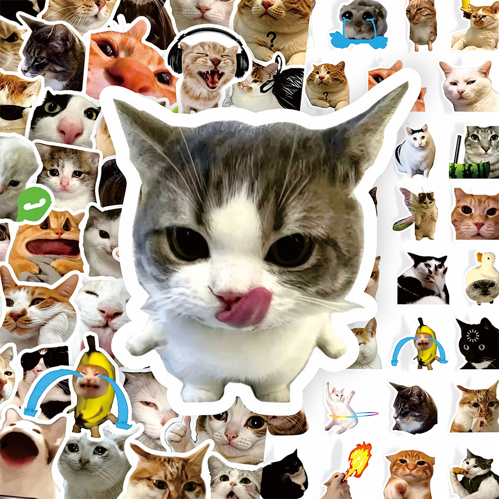 25/50PCS Funny Cat Meme Cartoon Waterproof Stickers Pack For Laptop Phone Water Bottle Kids