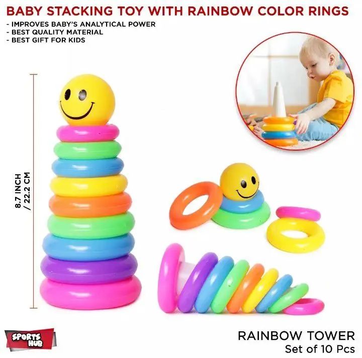 Stacking pile up ring toys 10 pcs Rainbow tower for kids activity - multicolor