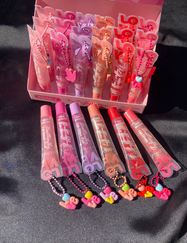 Spiral Love Multi Color Lip Gloss Set with Cute Love Keychain