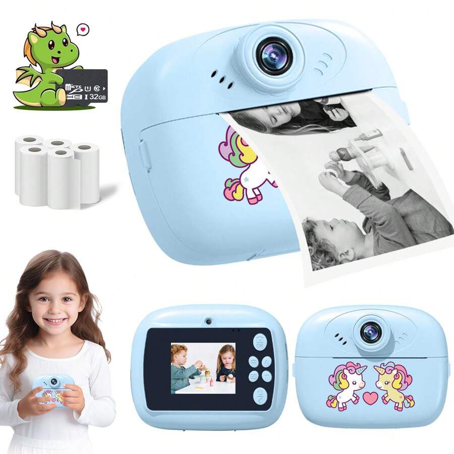 smart Digital Dual Lens instant Print camera For kids 1080 P Vedio Recorder & Selfie Camera With Tharmal Printer Camera 2.4" IPS Screen Mini Portable Camera With Games Best Gift For Gift For Both Girls And Boys ! Children Digital Camera Toys For Kids