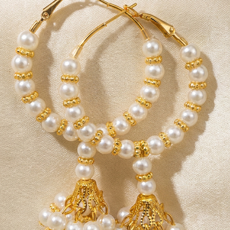 High Quality Delicate long Classy Tassel Pearls Jhumka Trendy Earring