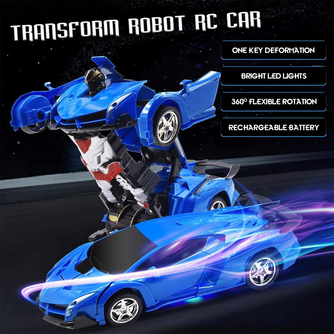 Transformer Remote Control Robot Car Independent 2.4G Robot Deformation RC Car Toy with One Key Transformation & 360 Speed Drifting 1:18 Scale - Blue