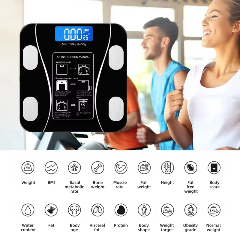 Bluetooth Smart Digital Weight Scale 180kg – Electronic Weighing Scale with Tempered Glass, Bathroom Fitness Scale, Body Fat & BMI Measurement, Smart Digital Body Weight Scale with App Sync for iOS & Android, Personal Health Machine