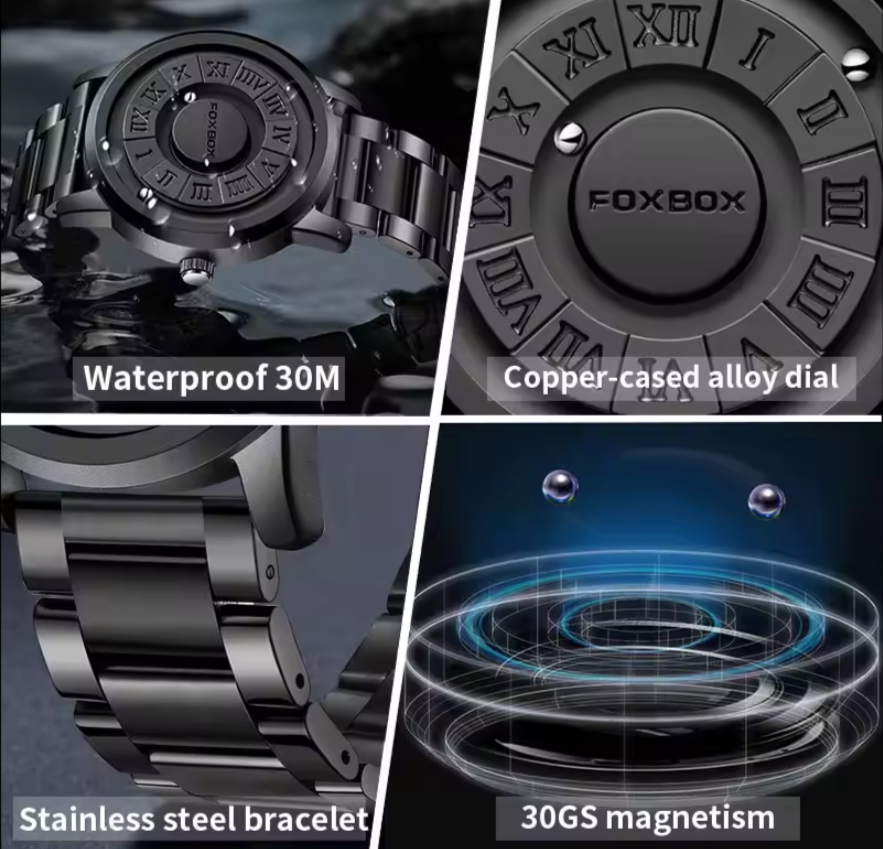 Trend Concept Magnetic Ball Watch Floating Pointer Mirror-less Dial Quartz Analog Watch for Boys/Men Roman Numeral Dial Waterproof Watch Leather Strap