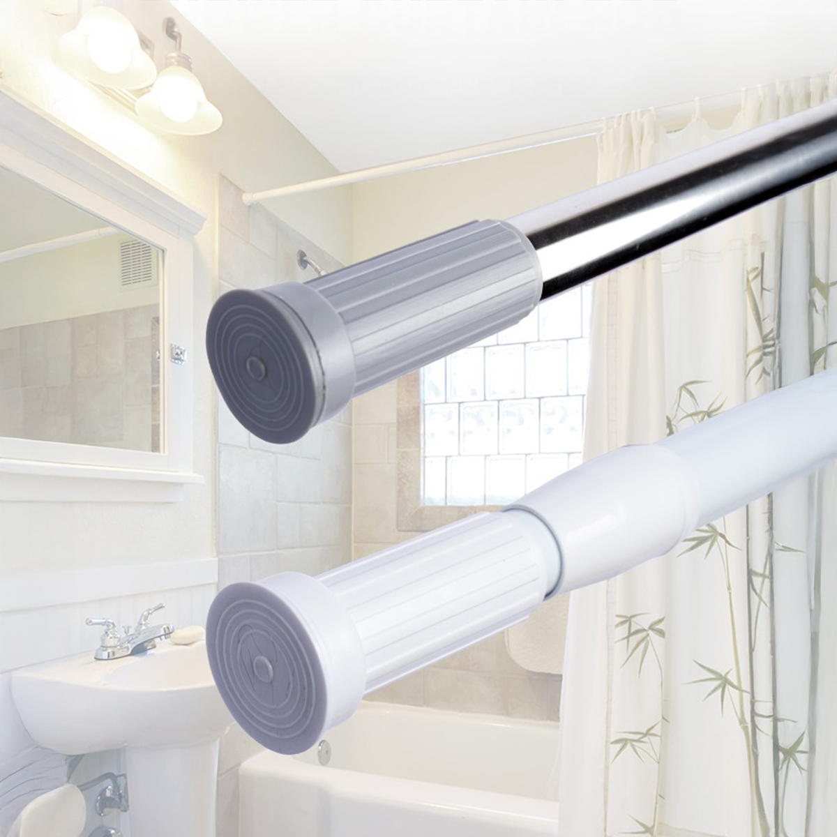 Telescopic Shower Curtain Rod 110 to 200 cm Adjustable No Drilling