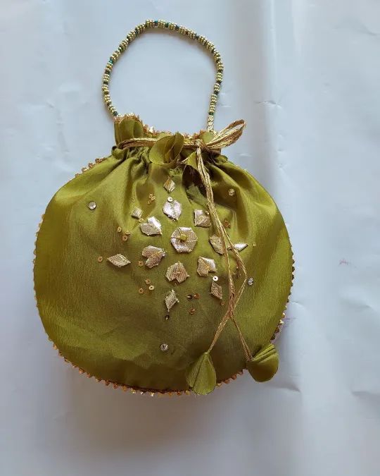 Fancy embroidered clutch/potli bag for wedding parties designer traditional potli gol bag with Handmade Gota work