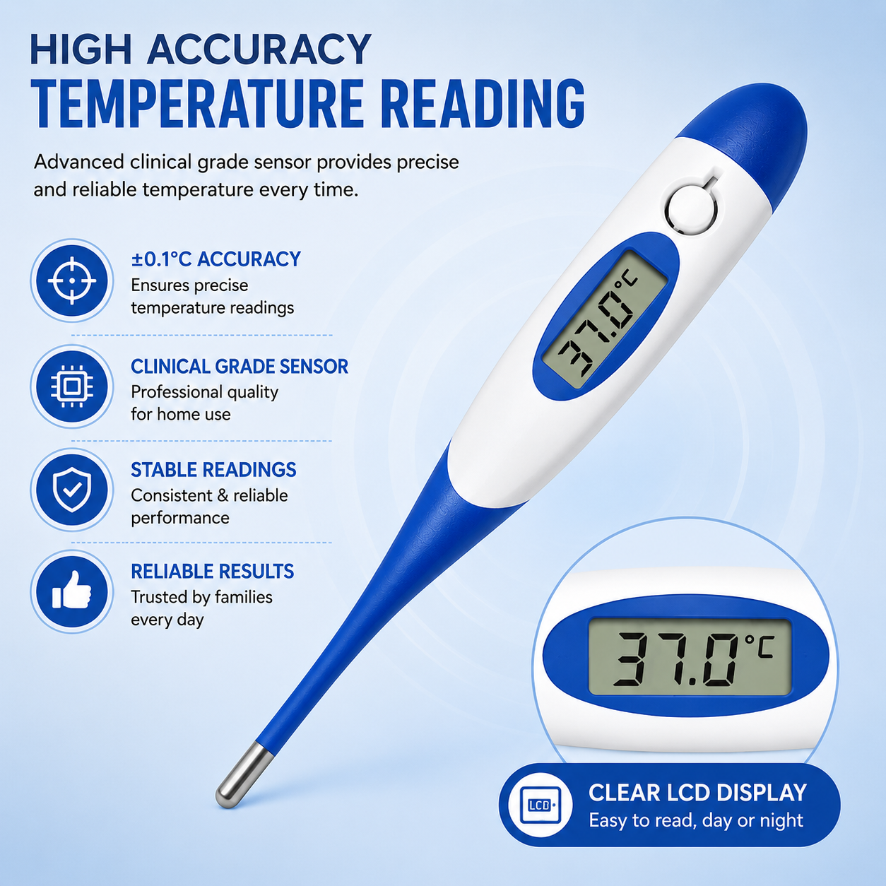 Digital Thermometer |  Fast Reading | Fever Alarm | LCD Display | Celsius & Fahrenheit | Combo Pack