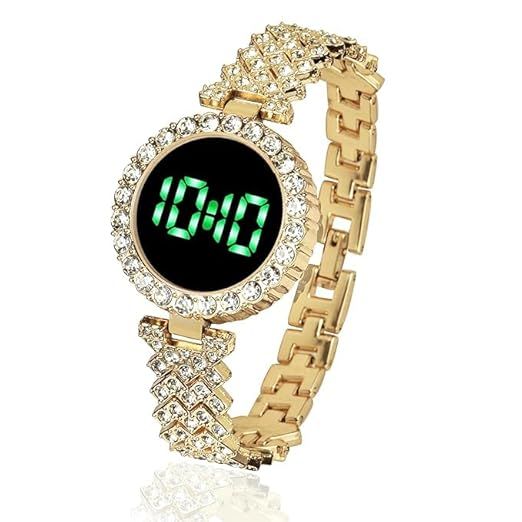 HOT DEAL NO 1 Full Diamond Touch Screen LED Watch Steel Chain with Diamonds Ladies Watches For Female Women Girl