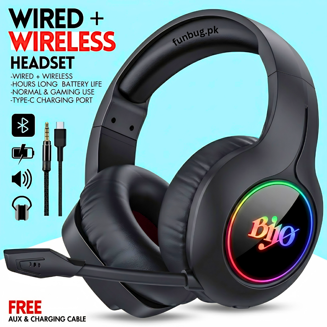 Bijo G918 Noise Cancelling Wireless Bluetooth Gaming Headphones, Surround-Sound 7.1 Stereo HIFI Bass RGB Wired Headset Earphones for PS4, PS5, PC, Laptop, Xbox One, Nintendo Switch, Android Mobile Phone, Gym with Detachable Microphone by FunBug
