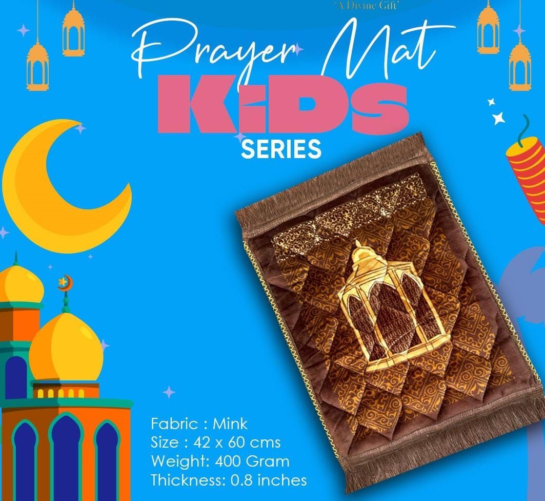 Soft Velvet Kids Prayer Mat 40x60 cm Polyester Embossed Janamaz Rug