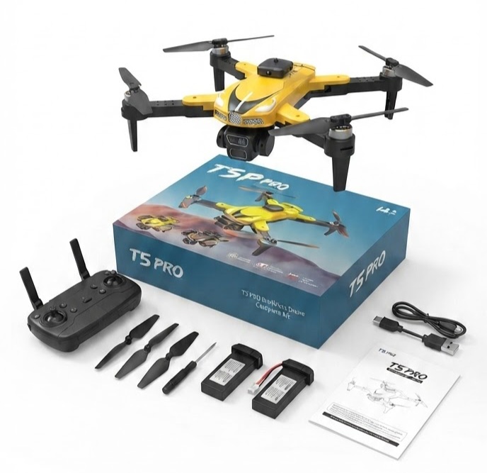 T5 Pro Foldable RC Drone with Dual Camera, Remote Control, Spare Blades