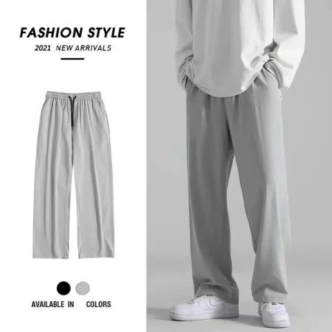 grey Wide-Leg Jersey Trousers