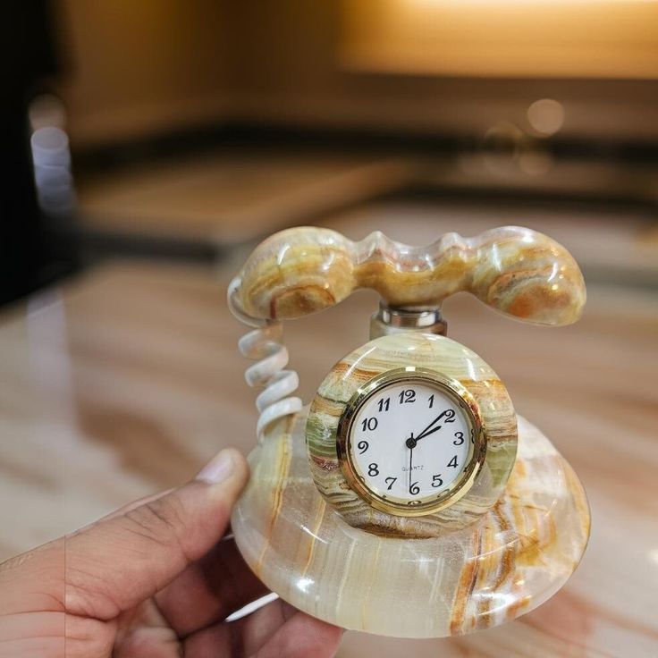 Premium Onyx Stone Marble Vintage Telephone Clock Handmade Decorative Gift Item – 4 x 4 Inches  Luxury Home Decoration Items for Living Room, Office Desk, Table Decor & Gift Items