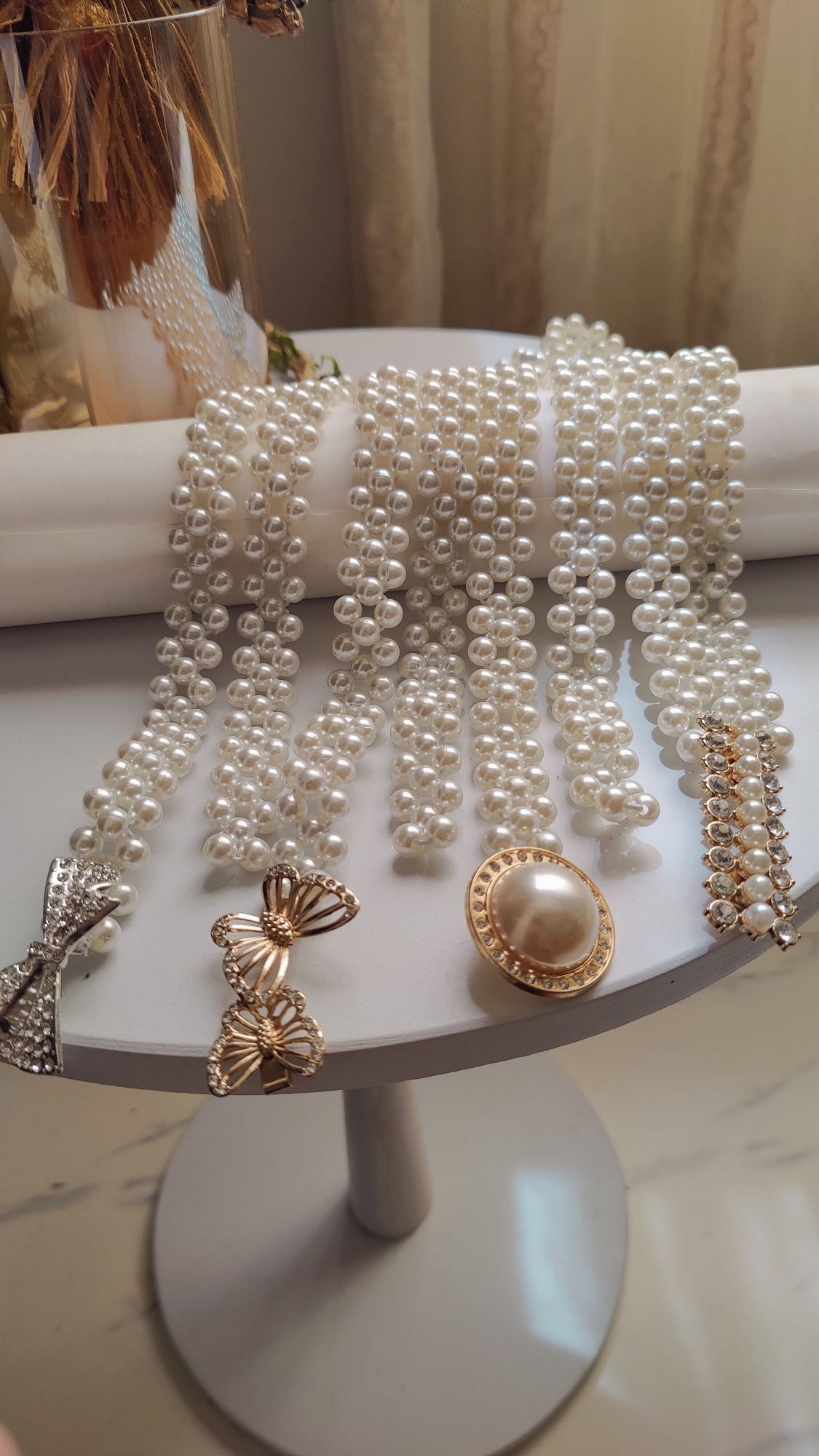 Pearl Belt for Women Waist Belt Female Girls Dress Crystal Strap Pearl Wedding Chain Belt 