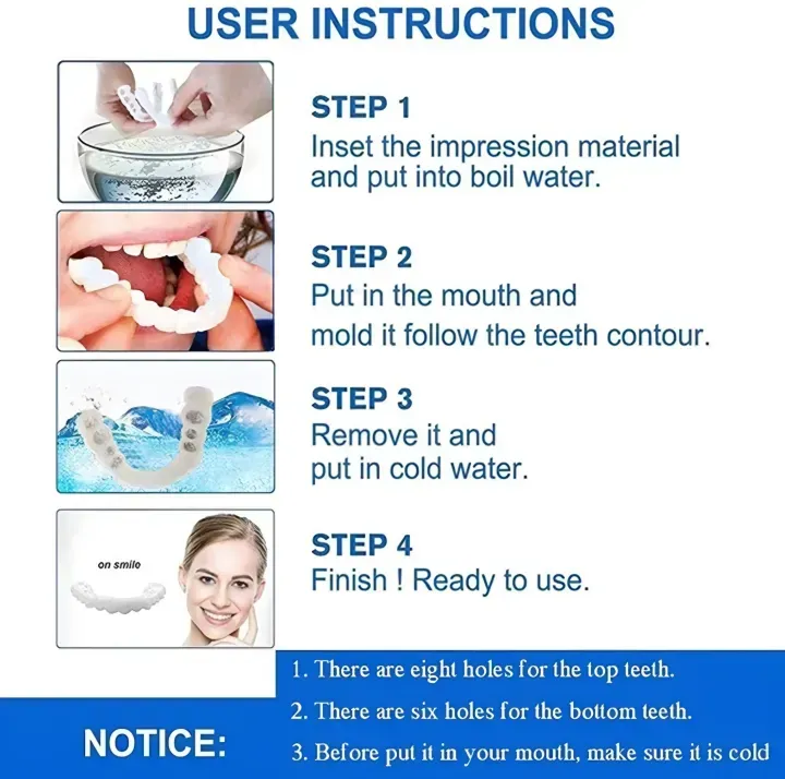 JMW Premium Teeth Veneers Whitening Snap On Smile Teeth Cosmetic Denture Instant Perfect Smile Teeth Fake Tooth Cover Oral Hygiene Tools
