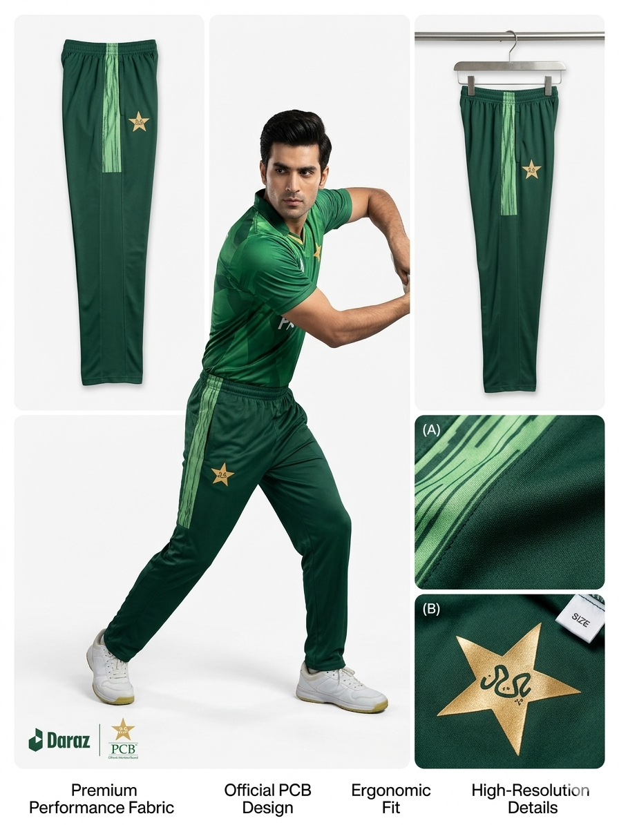 Pakistan Cricket Team Official Trousers for Men | Green Sports Track Pants | Gym Running Cricket Practice Trouser