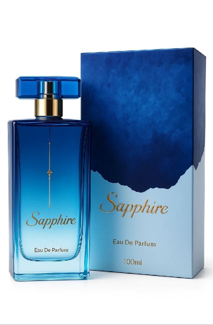 Elegant Saphire Blue Eau De Parfum 100ml | Luxurious Long-Lasting Fragrance for Men & Women | Fresh Aquatic & Woody Scent with Floral Hints | Deep Blue Gradient Glass Bottle with Gold Detailing | Premium Perfume for Daily Wear, Office, and Special Occasi