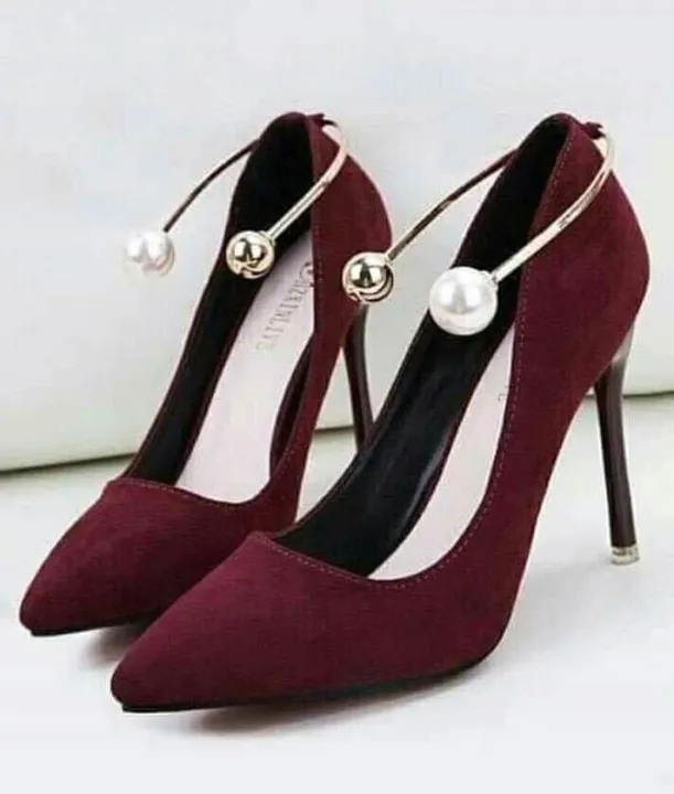 Women Stylish Maroon High Heel Pumps | Pointed Toe Pearl Detail Heels | Party & Wedding Wear