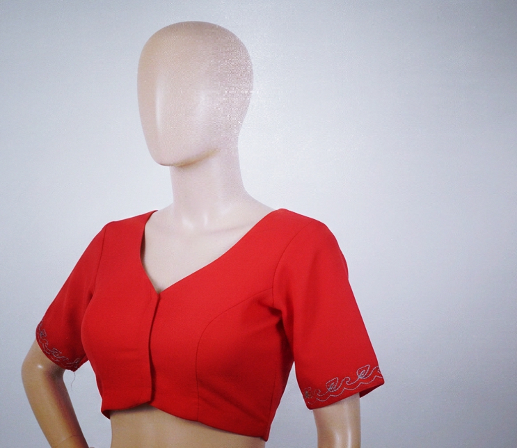 red Saree Blouse - Ready to Wear Sleeveless Blouse with Hook & Eye Closure