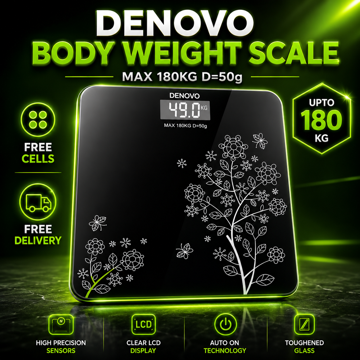 Tempered Glass Electronic Digital Body Weight Scale, Bathroom Scale 180 KG with LCD Display Weight Machine