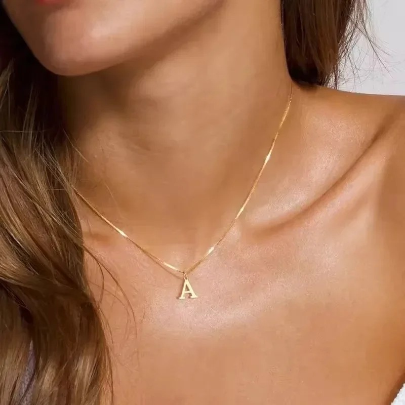 A-Z Alphabet Gold Plated Stainless Steel Pendant Necklace for Women Chain Initial Letter Clavicle Necklaces Collar Jewelry