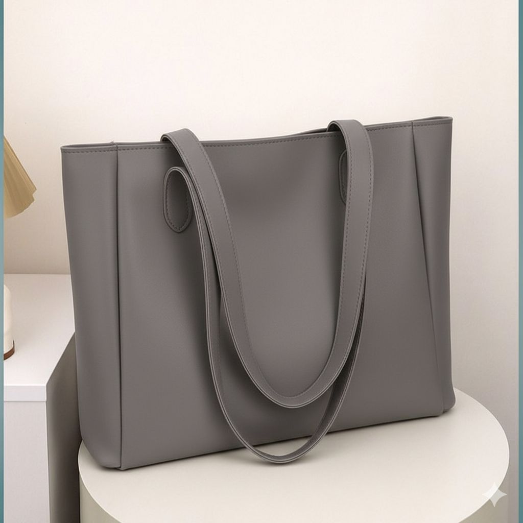 Women Stylish Large Capacity Shoulder Tote Bag – Grey Handbag for Daily Use