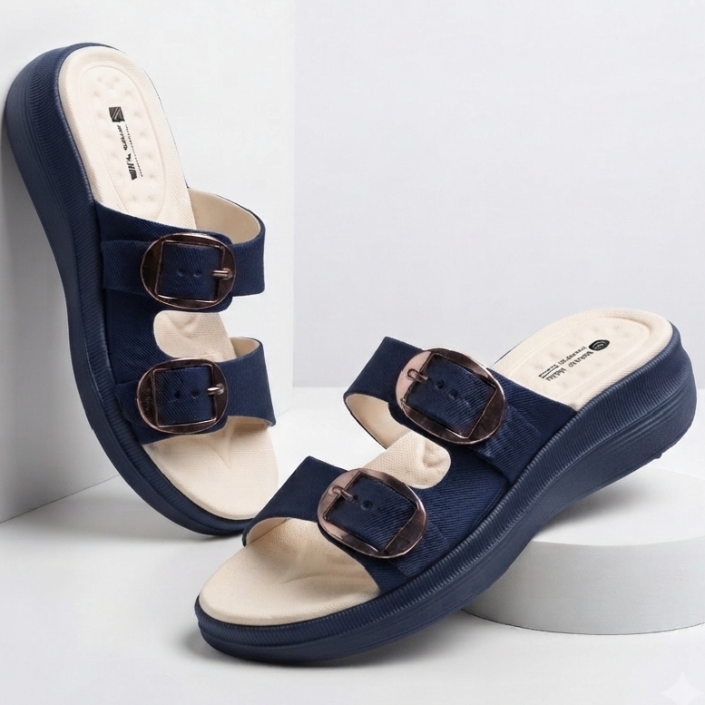 Adjustable Dual-Steps Buckle Wedge Slides & Sandals EVA Women Wedge Flip Flops