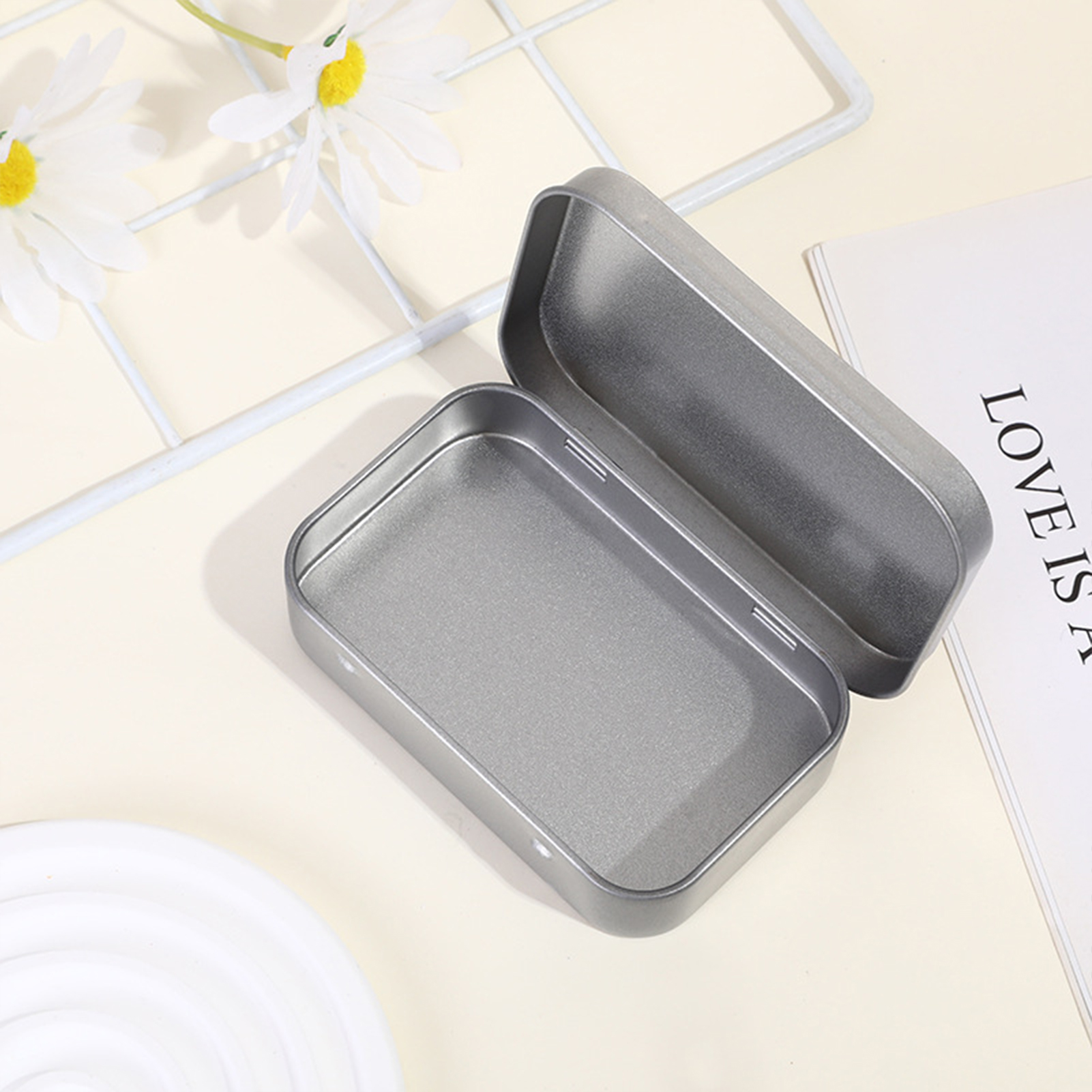 10PCS Metal Empty Hinged Tins Box Silvery Metal Hardware Iron Box with Lids for Keychains USB Flash Drive Small Items