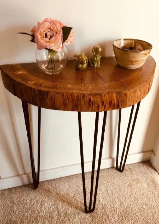 Half Moon Table | Solid Wood Half Moon Console Table | Sheesham Wooden Entryway Table | Rustic Live Edge Half Circle Table | Handmade Furniture for Home Décor | Modern Wooden Table