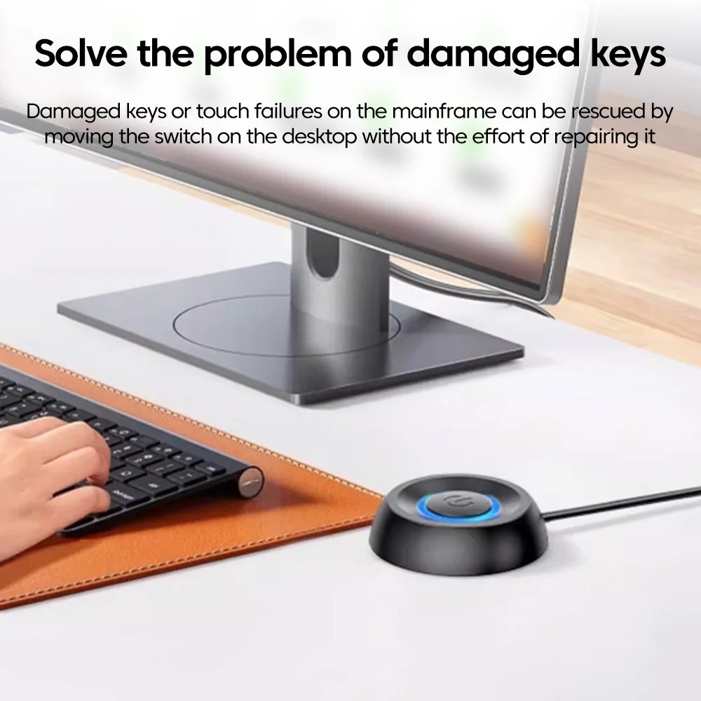 COOLCIRC Computer Desktop External Switch Blue LED Light PC Motherboard External Start Power On/Off Button For Home Office ﻿