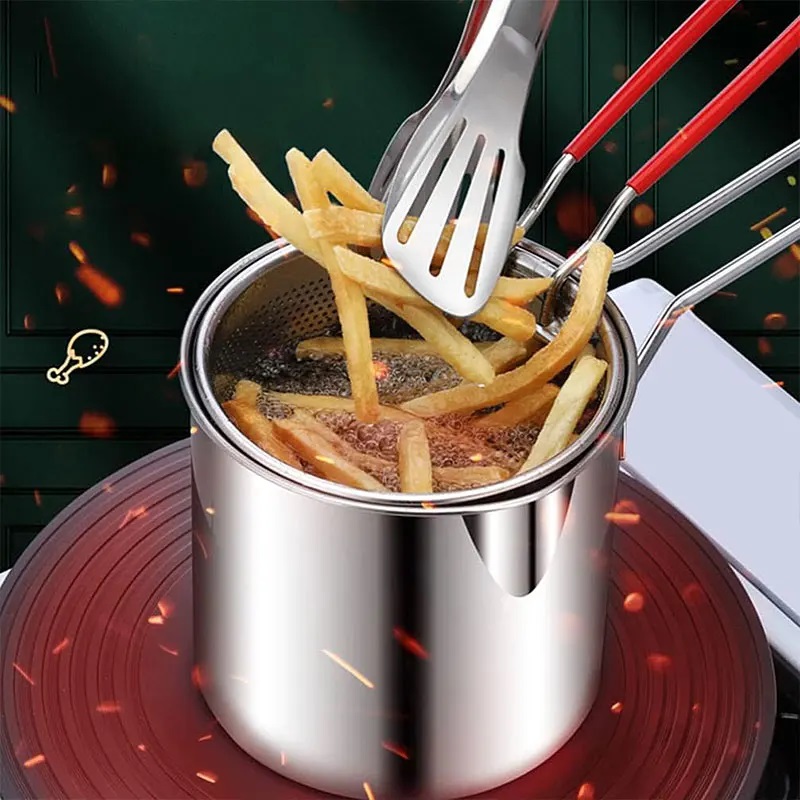 Stainless Steel Mini Deep Fryer Pot with Strainer Basket - photo 5