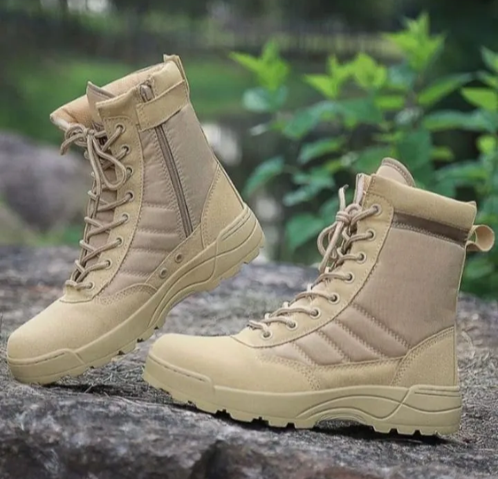 ‎Men’s Tactical Military Boots – Durable High Ankle Army Shoes with Zipper & Lace – Ideal for Polic, Security Guards, Patrolling & Hiking