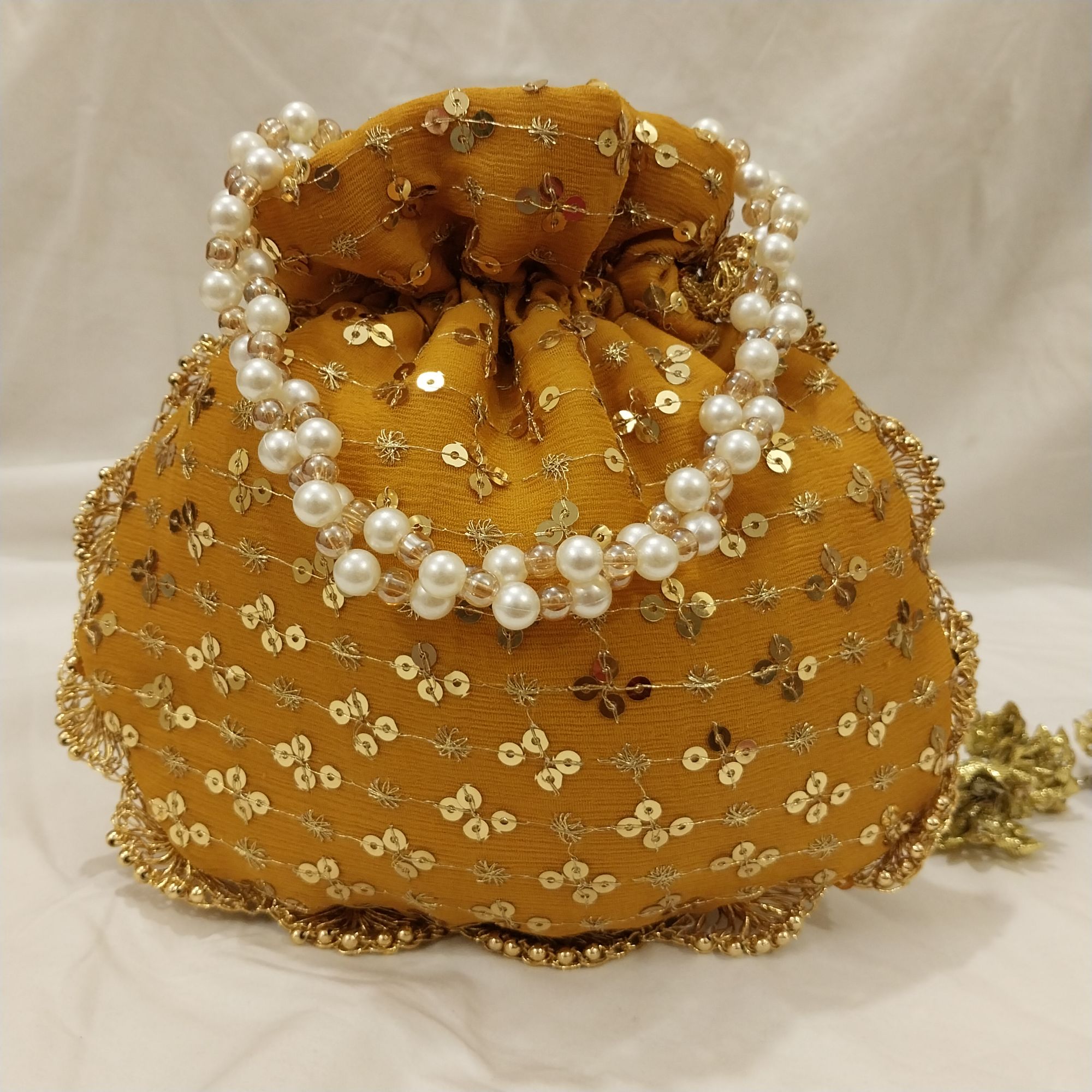 Embroidered Potli Clutch Bag with Pearl Handle for Party Wear