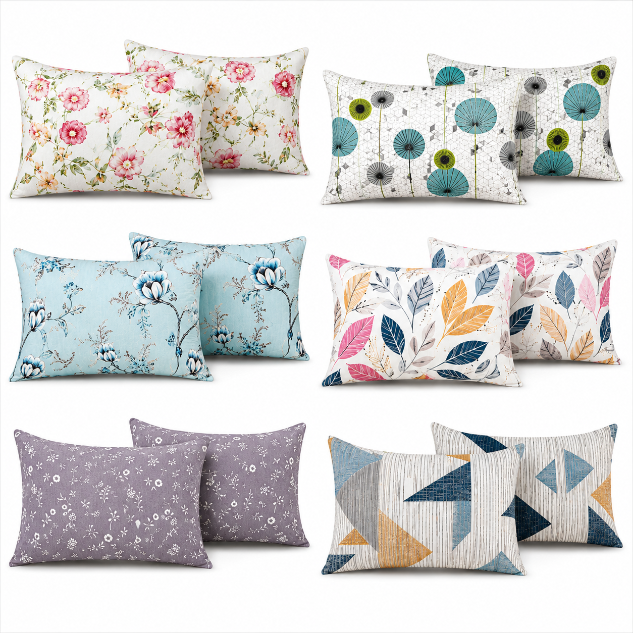 Random Pair Of 6 Printed Pillow Covers Envelope Closure Takiya Cover Elegant Designs Soft Cotton Pillow Cover