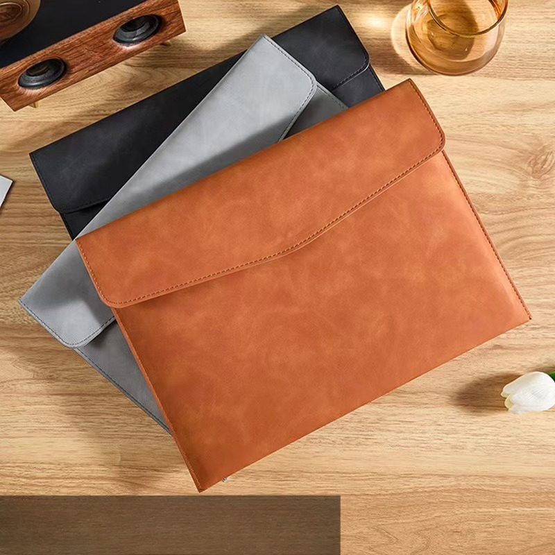 A4 Leather Leather File Storage Bag Briefcase Simple Retro Single-layer Thickened Waterproof Large-capacity Business Meeting Bag
