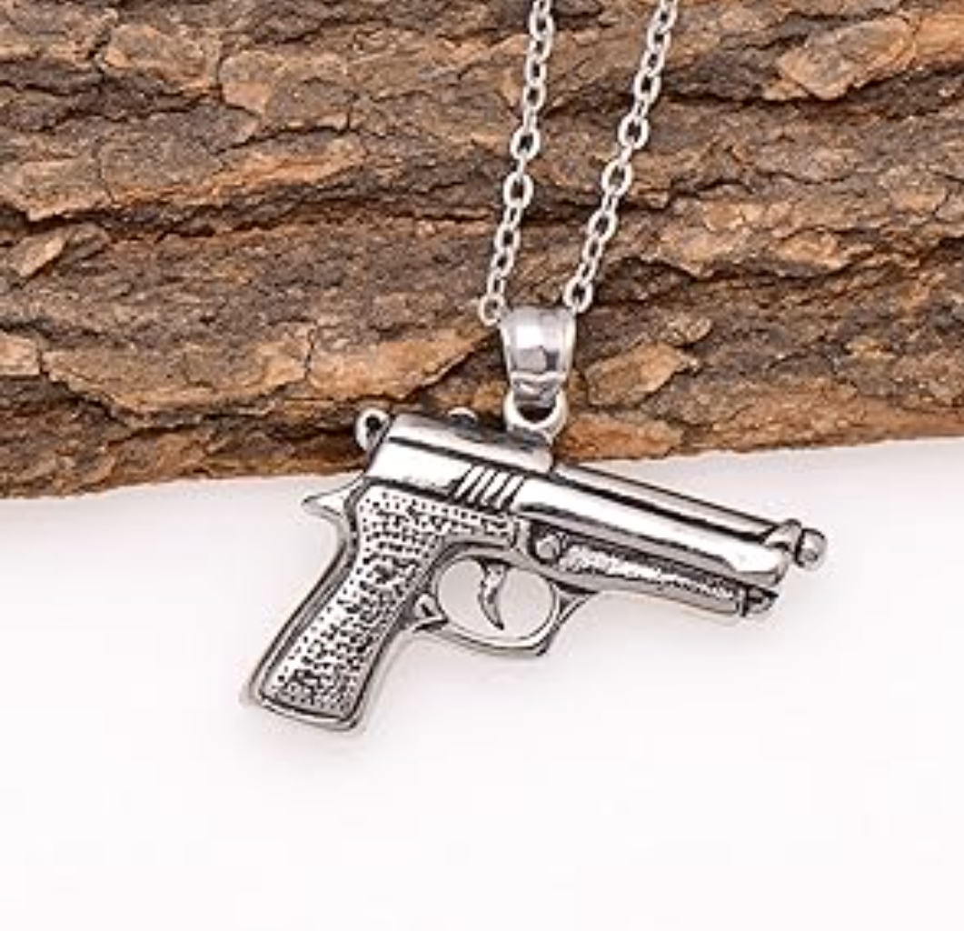 HOT SELLING MENS SILVER HIP HOP NECKLACE-TOP FASHION HIGH RECOMEND GUN STYLE HIP HOP  NACKLACE /PENDANT  FOR MEN MENS FASHION JEWELRY NEVER FADE COLOR