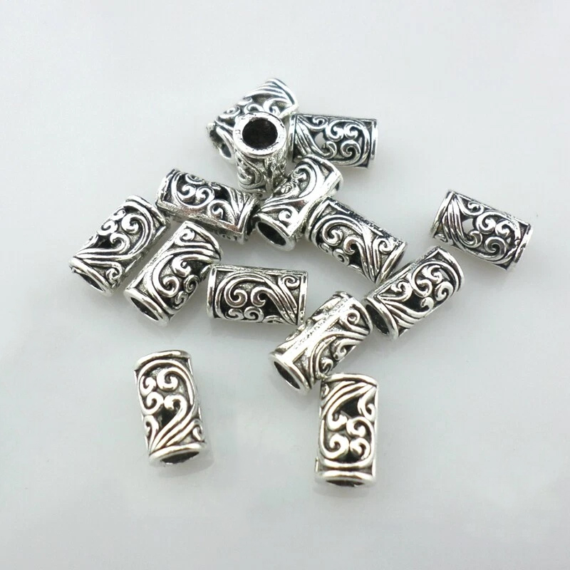 30pcs Antique Silver Tube Spacer Beads – Tibetan Column Beads for DIY Jewelry Making (5x8mm)