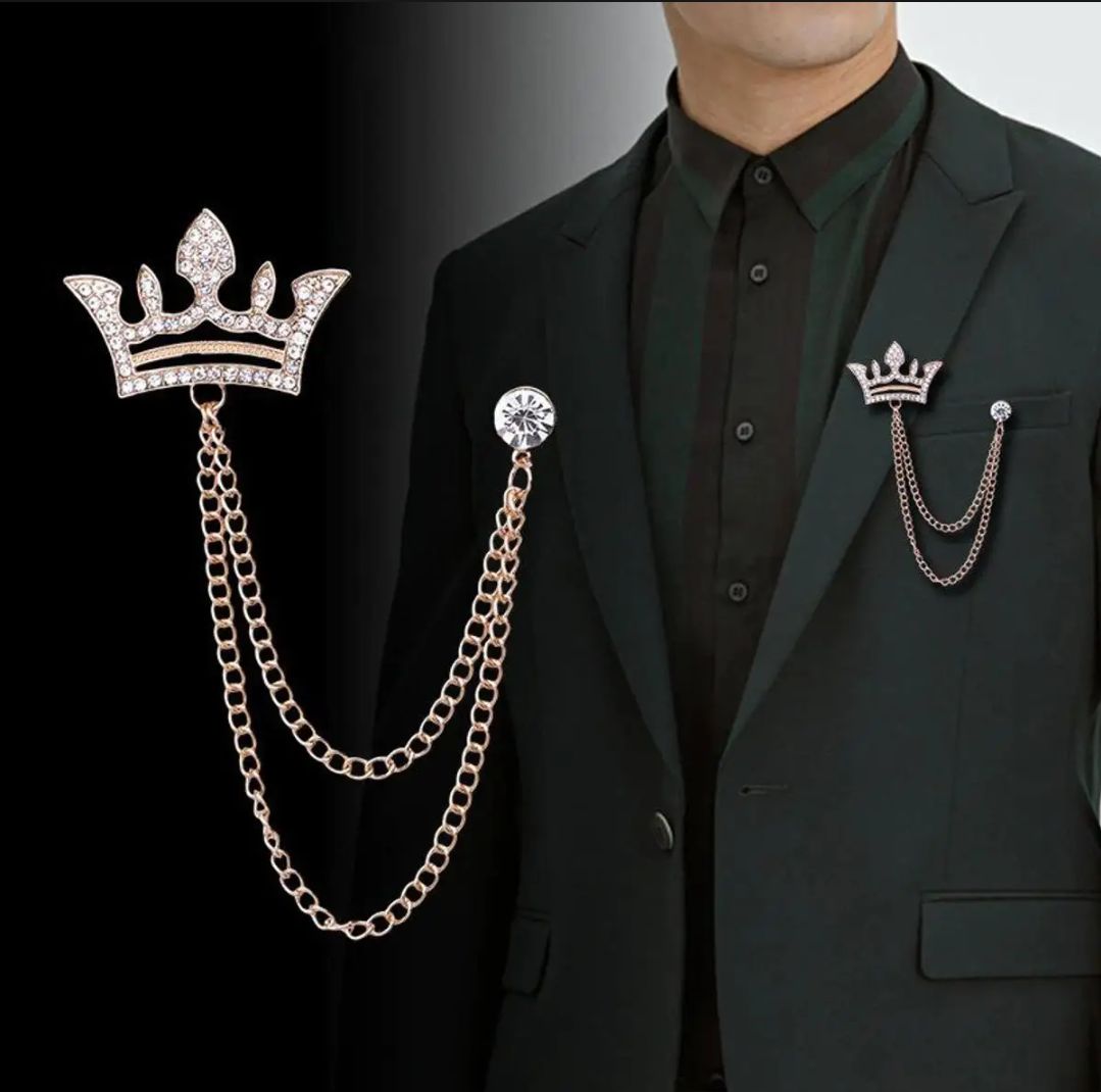 Crown Brooch For Men For Shirt Jacket Coat Wedding Party Jewellery Gift
