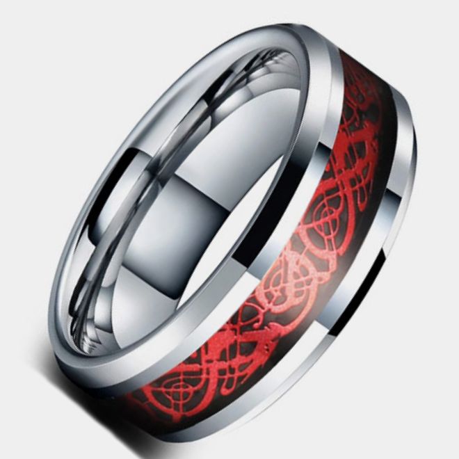 Stainless steel Ring Silver Red Blak Blue & Gold Color CZ Brushed Dragon Mens Engagement Wedding Bands
