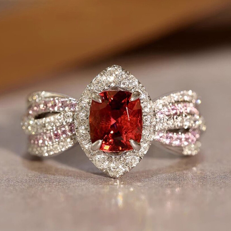 Huitan Charming Red Cubic Zirconia Ring for Engagement Party Female Delicate Wedding Band Exquisite Finger Accessories Jewelry