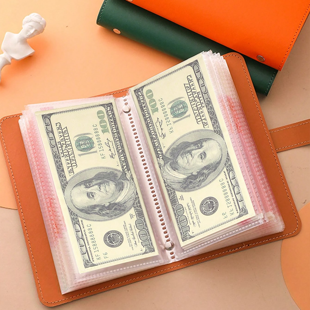 1 Cash Ledger Notebook, Includes 50 Loose-Leaf Pages - Can Hold 100 Envelopes, Savings Book, Banknote Album, Wallet Album, Cash Collection Album, Coin Organizer, Photo Card Holder, Multifunctional Storage Bag, Money Binder, Multifunctional Binder Bag